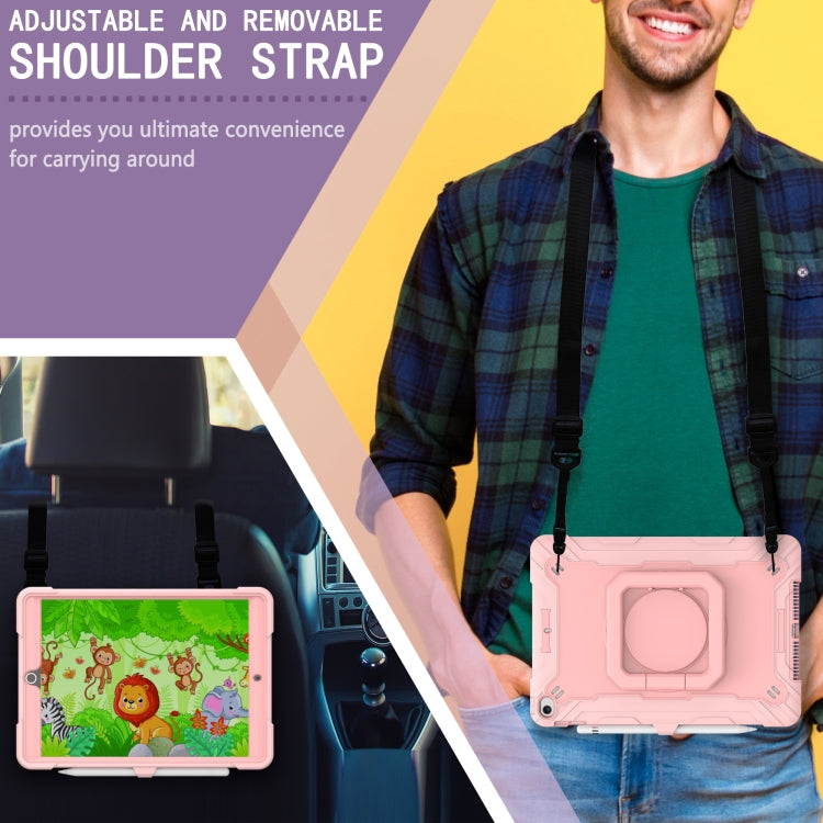 For iPad 10.2 2021 / 2020 / 2019 Contrast Color Shockproof Robot Silicone + PC Case with Wristband Holder(Rose Gold) by buy2fix