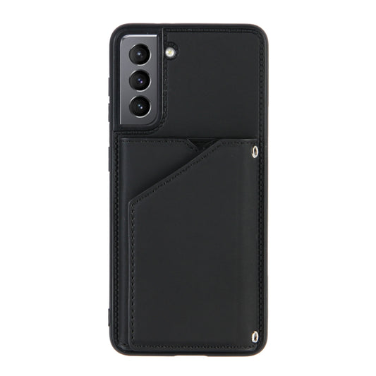 For Samsung Galaxy S21 5G Skin Feel PU + TPU + PC Back Cover Shockproof Case with Card Slots & Holder & Photo Frame(Black) by buy2fix