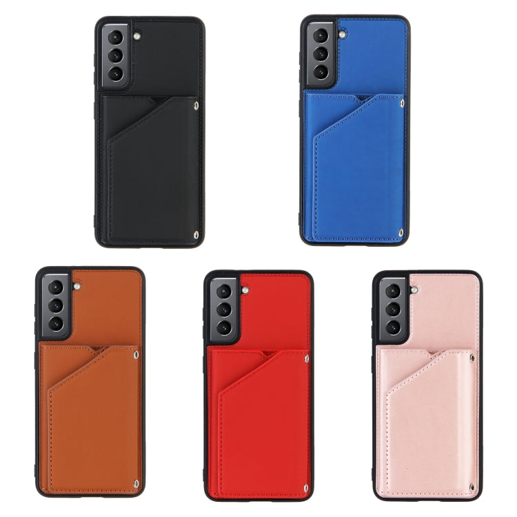 For Samsung Galaxy S21 5G Skin Feel PU + TPU + PC Back Cover Shockproof Case with Card Slots & Holder & Photo Frame(Black) by buy2fix