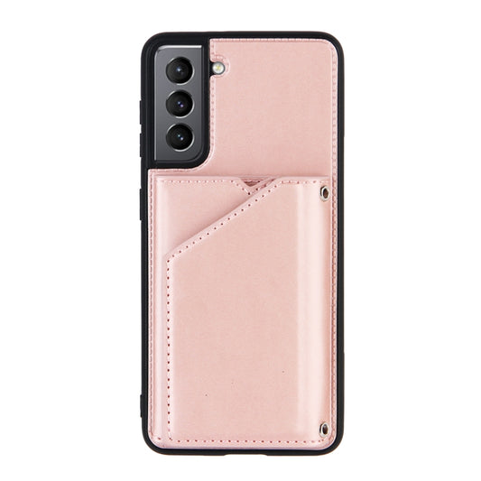 For Samsung Galaxy S21 5G Skin Feel PU + TPU + PC Back Cover Shockproof Case with Card Slots & Holder & Photo Frame(Rose Gold) by buy2fix