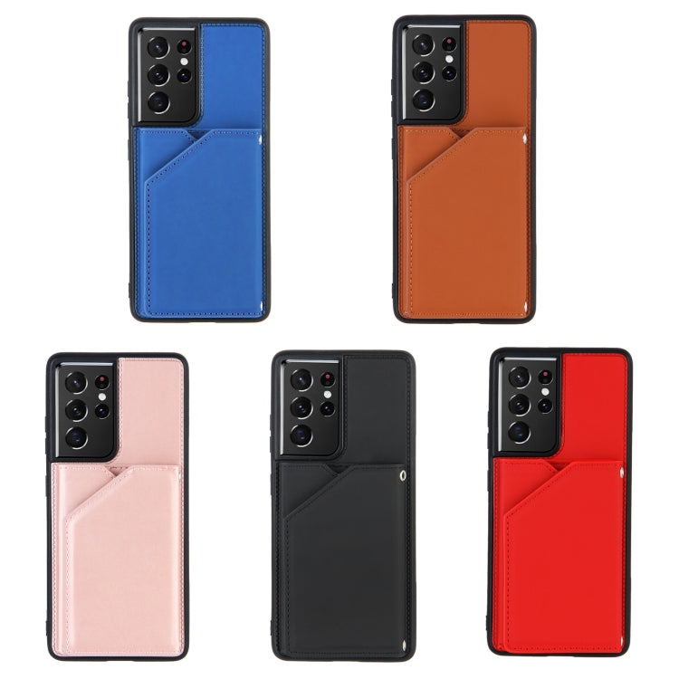 For Samsung Galaxy S21 Ultra 5G Skin Feel PU + TPU + PC Back Cover Shockproof Case with Card Slots & Holder & Photo Frame(Rose Gold) by buy2fix