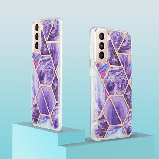 For Samsung Galaxy S21 5G 3D Electroplating Marble Pattern TPU Protective Case(Dark Purple) by buy2fix