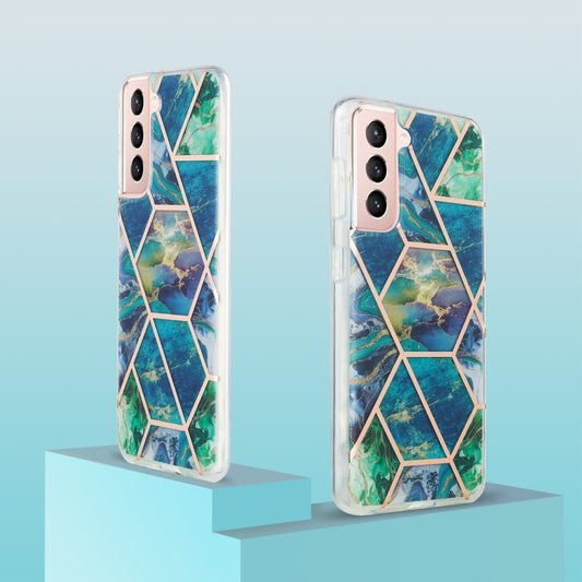 For Samsung Galaxy S21 5G 3D Electroplating Marble Pattern TPU Protective Case(Blue Green) by buy2fix