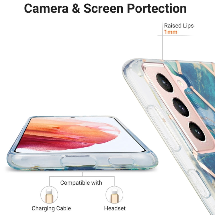 For Samsung Galaxy S21 5G 3D Electroplating Marble Pattern TPU Protective Case(Blue Green) by buy2fix
