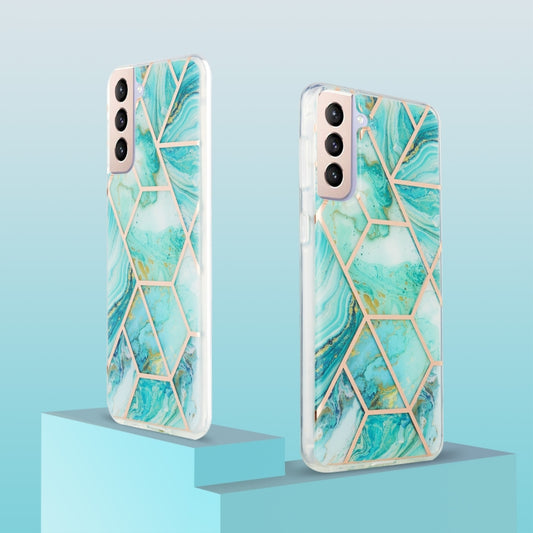 For Samsung Galaxy S21 Plus 5G 3D Electroplating Marble Pattern TPU Protective Case(Blue) by buy2fix