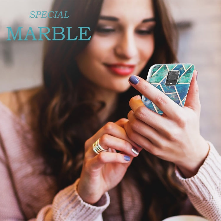 For Xiaomi Redmi Note 9S / 9 Pro / 9 Pro Max 3D Electroplating Marble Pattern TPU Protective Case(Blue Green) by buy2fix