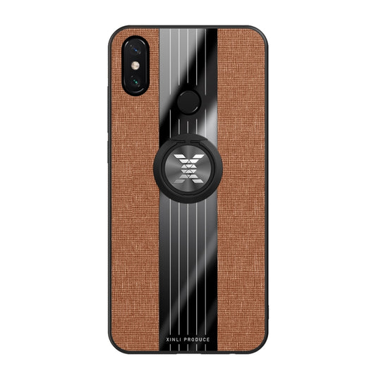 For Xiaomi Mi Max 3 XINLI Stitching Cloth Texture Shockproof TPU Protective Case with Ring Holder(Brown) by XINLI