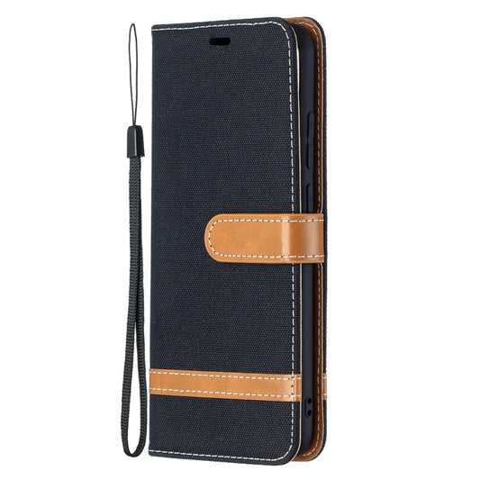 For Samsung Galaxy A02s (EU Version) Color Matching Denim Texture Horizontal Flip Leather Case with Holder & Card Slots & Wallet & Lanyard(Black) by buy2fix