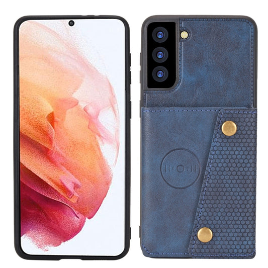 For Samsung Galaxy S21 5G Double Buckle PU + TPU Shockproof Magnetic Protective Case with Card Slot & Holder(Blue) by buy2fix