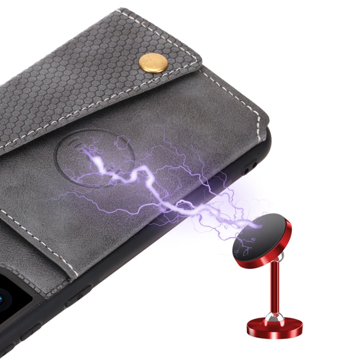 For Samsung Galaxy S21+ 5G Double Buckle PU + TPU Shockproof Magnetic Protective Case with Card Slot & Holder(Grey) by buy2fix