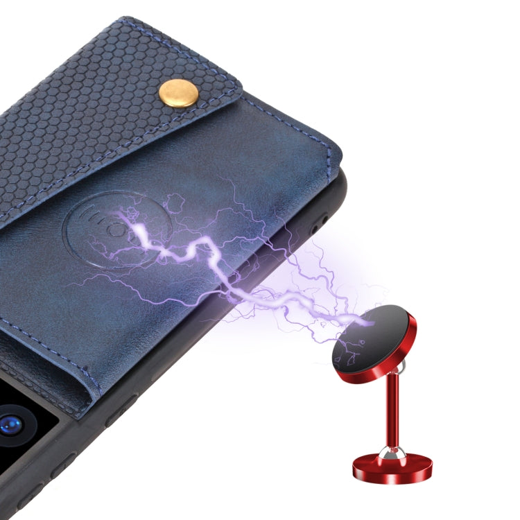 For Samsung Galaxy S21 Ultra 5G Double Buckle PU + TPU Shockproof Magnetic Protective Case with Card Slot & Holder(Blue) by buy2fix