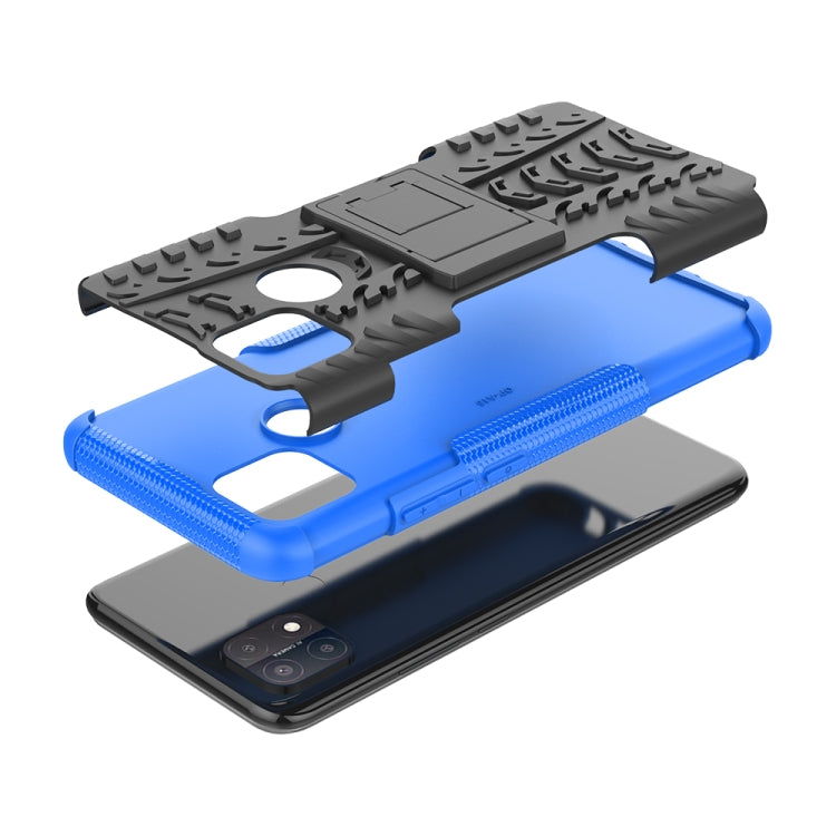 For OPPO A15 Tire Texture Shockproof TPU+PC Protective Case with Holder(Blue) by buy2fix