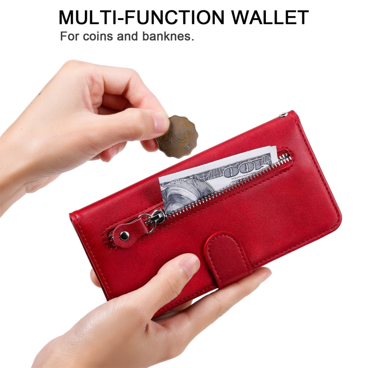 For Samsung Galaxy A52 5G/4G Fashion Calf Texture Zipper Horizontal Flip Leather Case with Stand & Card Slots & Wallet Function(Red) by buy2fix