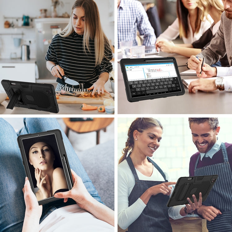 For Samsung Galaxy Tab S6 Lite P610 Contrast Color Robot Shockproof Silicone + PC Protective Case with Holder (Black) by buy2fix