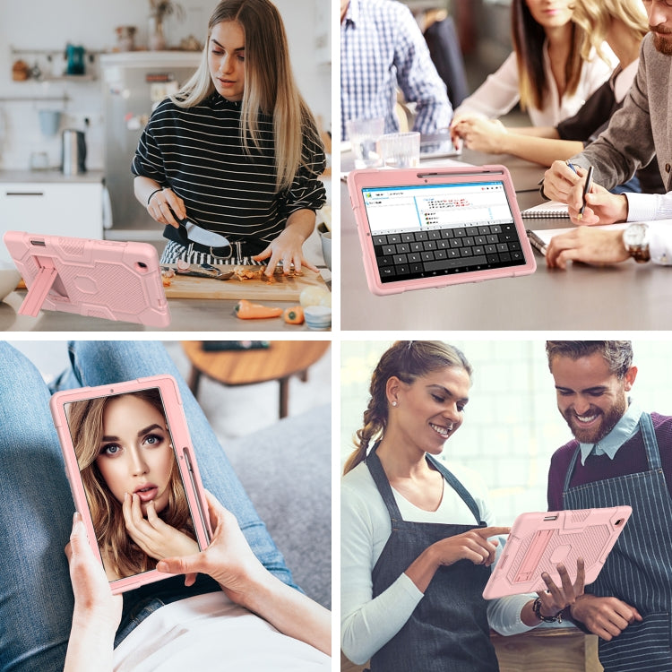 For Samsung Galaxy Tab S6 Lite P610 Contrast Color Robot Shockproof Silicone + PC Protective Case with Holder (Rose Gold) by buy2fix