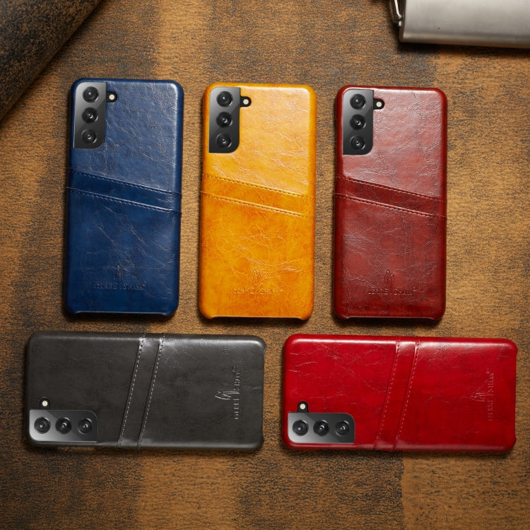 For Samsung Galaxy S21+ 5G Fierre Shann Oil Wax Texture Leather Back Cover Case(Blue) by FIERRE SHANN