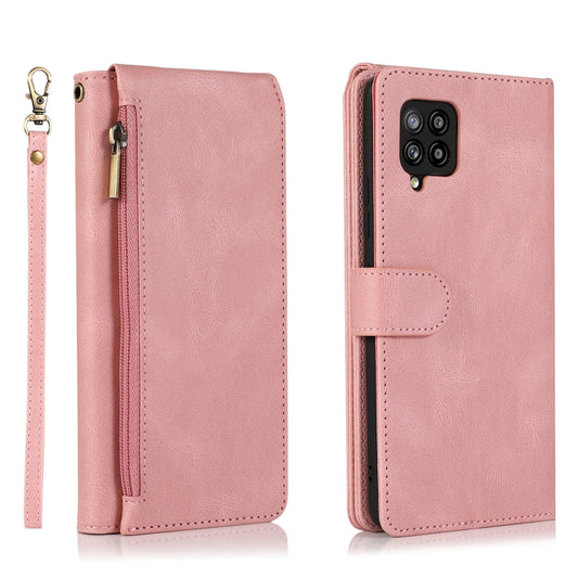 For Samsung Galaxy A42 5G Skin-feel Crazy Horse Texture Zipper Wallet Bag Horizontal Flip Leather Case with Holder & Card Slots & Wallet & Lanyard(Rose Gold) by buy2fix