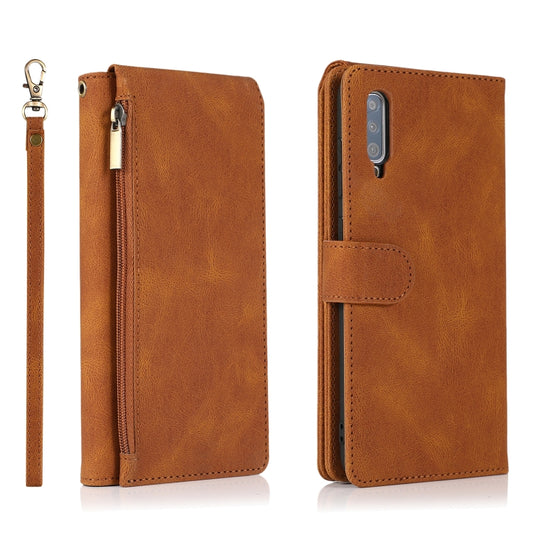 For Samsung Galaxy A70 Skin-feel Crazy Horse Texture Zipper Wallet Bag Horizontal Flip Leather Case with Holder & Card Slots & Wallet & Lanyard(Brown) by buy2fix