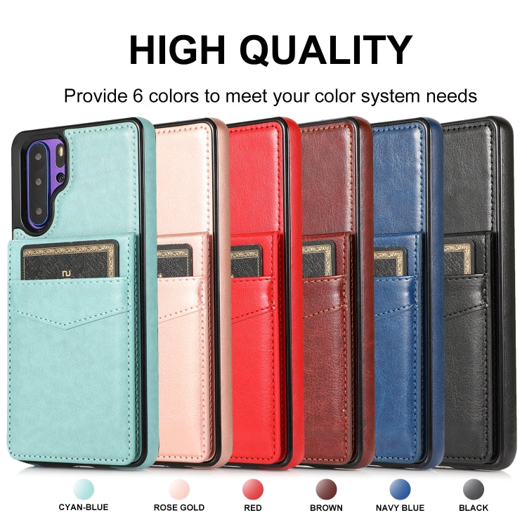 For Huawei P30 Pro Solid Color PC + TPU Protective Case with Holder & Card Slots(Blue) by buy2fix