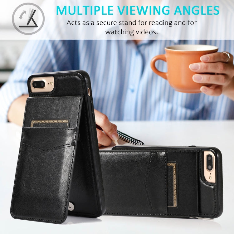 Solid Color PC + TPU Protective Case with Holder & Card Slots For iPhone 8 Plus / 7 Plus(Black) by buy2fix