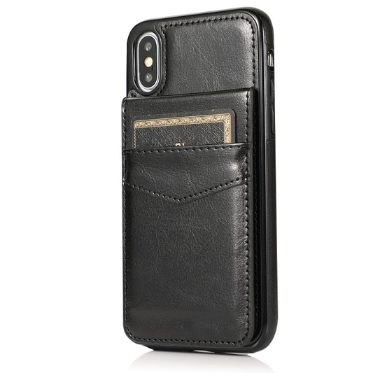 For iPhone X / XS Solid Color PC + TPU Protective Case with Holder & Card Slots(Black) by buy2fix