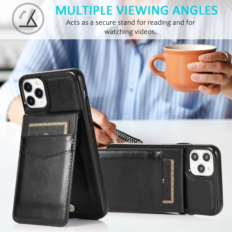 For iPhone 11 Solid Color PC + TPU Protective Case with Holder & Card Slots (Black) by buy2fix
