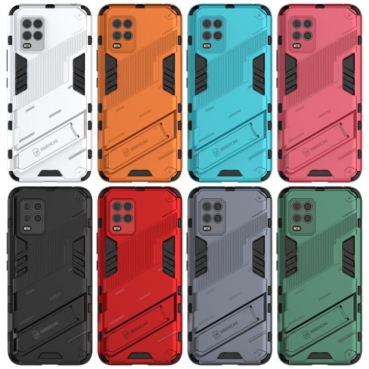 For Xiaomi Mi 10 Lite 5G Punk Armor 2 in 1 PC + TPU Shockproof Case with Invisible Holder(Light Red) by buy2fix