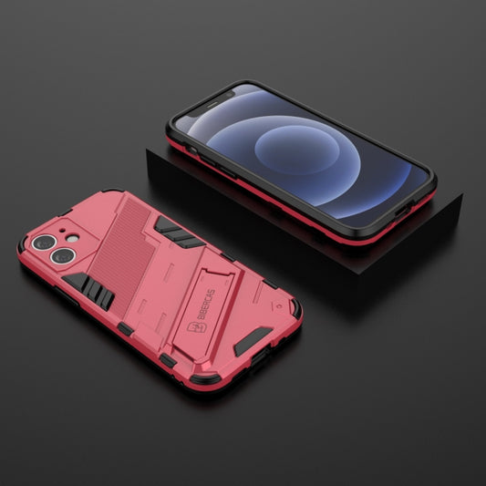For iPhone 12 mini Punk Armor 2 in 1 PC + TPU Shockproof Case with Invisible Holder (Light Red) by buy2fix