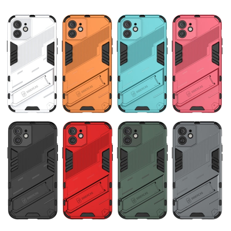For iPhone 12 Punk Armor 2 in 1 PC + TPU Shockproof Case with Invisible Holder(Light Red) by buy2fix
