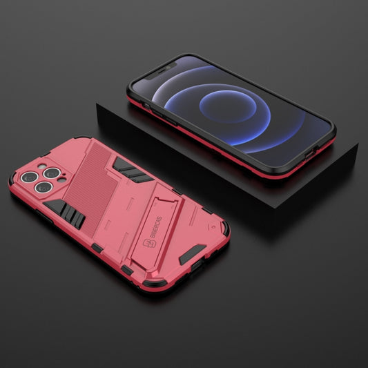 For iPhone 12 Pro Punk Armor 2 in 1 PC + TPU Shockproof Case with Invisible Holder(Light Red) by buy2fix
