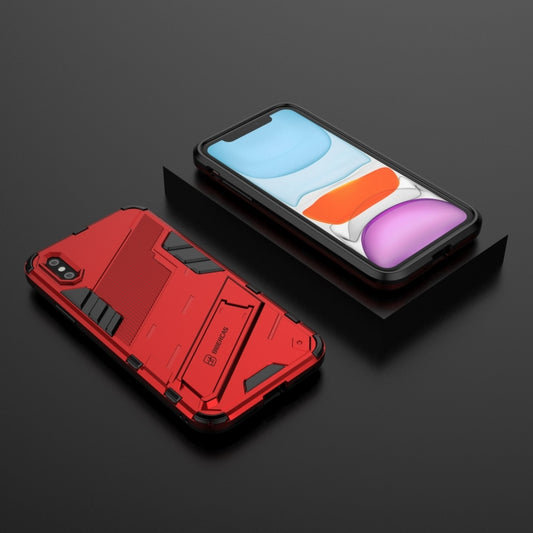 For iPhone X / XS Punk Armor 2 in 1 PC + TPU Shockproof Case with Invisible Holder(Red) by buy2fix