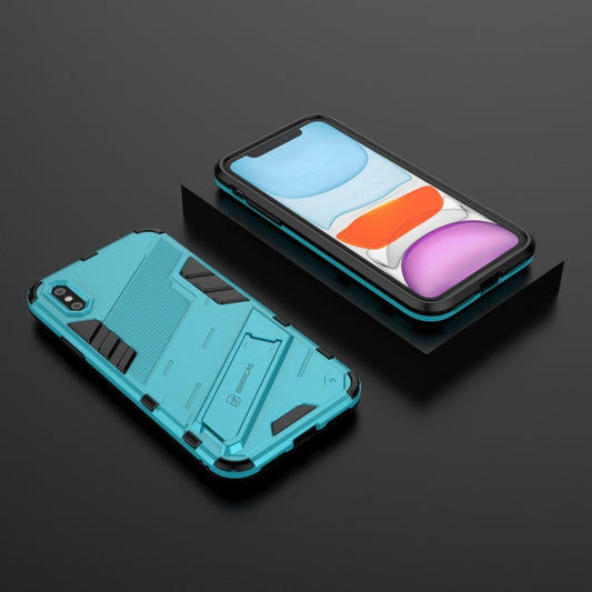 For iPhone X / XS Punk Armor 2 in 1 PC + TPU Shockproof Case with Invisible Holder(Blue) by buy2fix