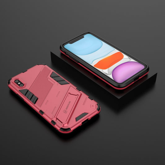 For iPhone X / XS Punk Armor 2 in 1 PC + TPU Shockproof Case with Invisible Holder(Light Red) by buy2fix