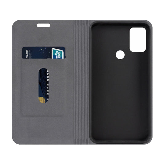 For Motorola Moto G30 Canvas Three-color Stitching Business Horizontal Flip Leather Case with Holder & Card Slot(Blue) by buy2fix
