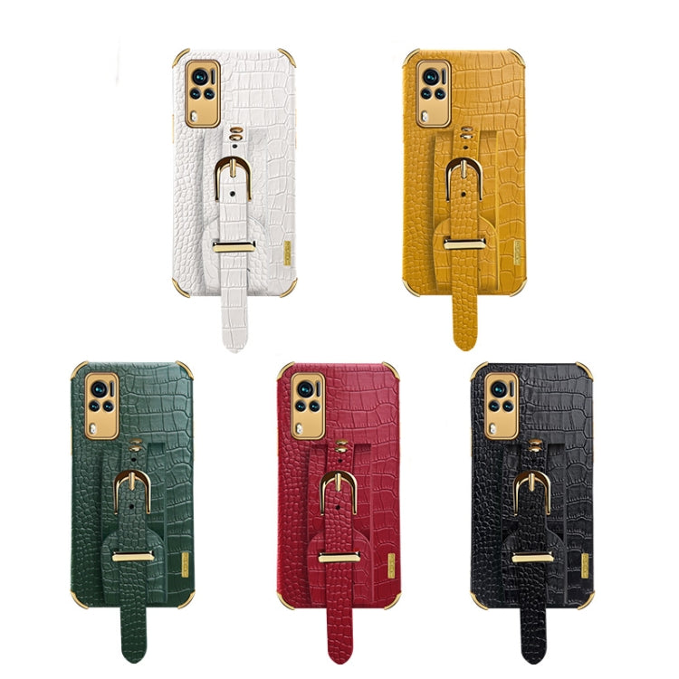 Electroplated TPU Crocodile Pattern Leather Case with Wrist Strap For vivo X60(Yellow) by buy2fix