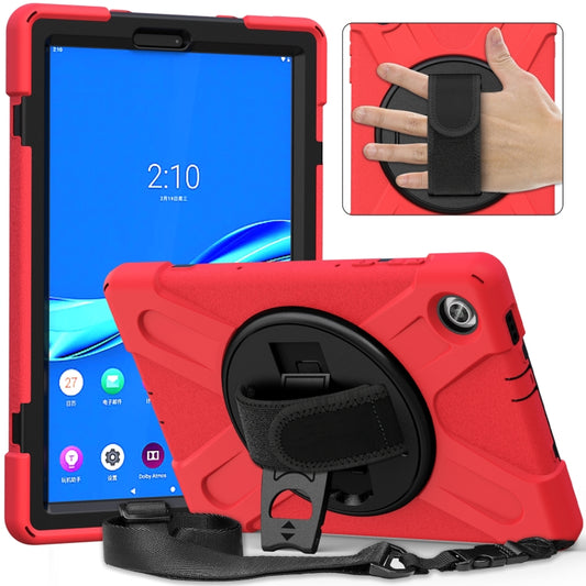 For Lenovo Tab M10 HD 2nd Gen TB-X306X Shockproof Colorful Silicone + PC Protective Case with Holder & Hand Grip Strap & Shoulder Strap(Red) by buy2fix