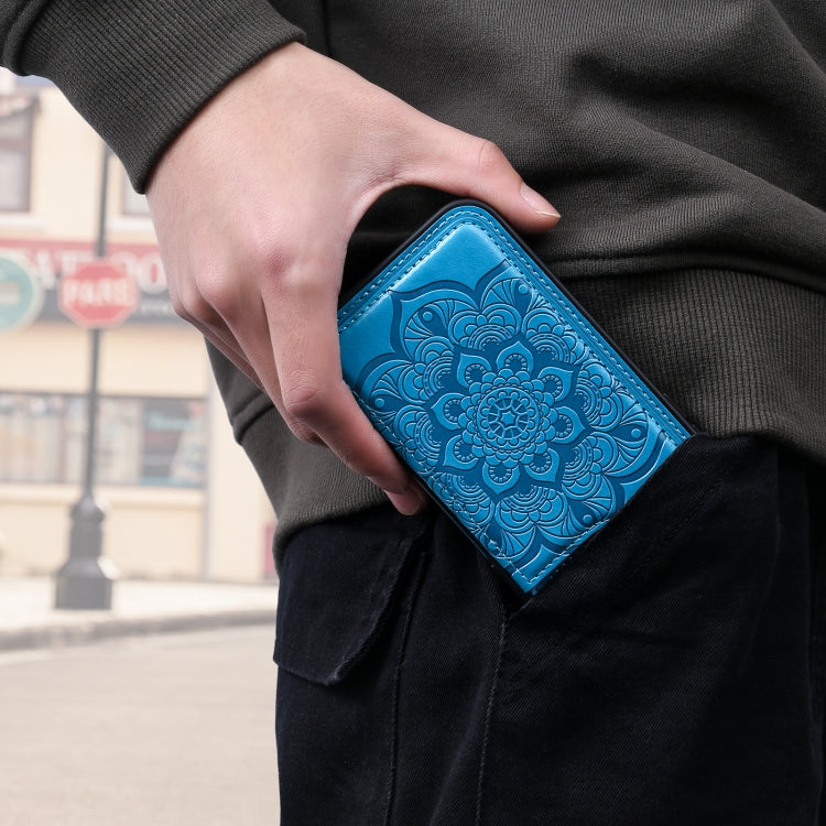 Flower Embossing Pattern Shockproof Protective Case with Holder & Card Slots & Photo Frame For iPhone 8 Plus / 7 Plus(Blue) by buy2fix