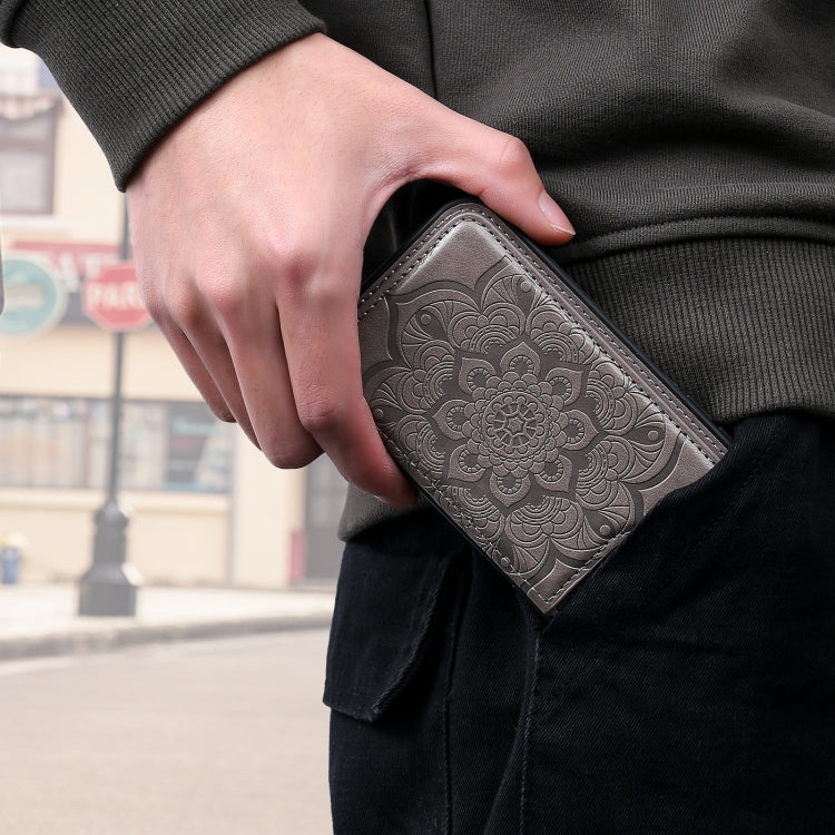 Flower Embossing Pattern Shockproof Protective Case with Holder & Card Slots & Photo Frame For iPhone 8 Plus / 7 Plus(Grey) by buy2fix