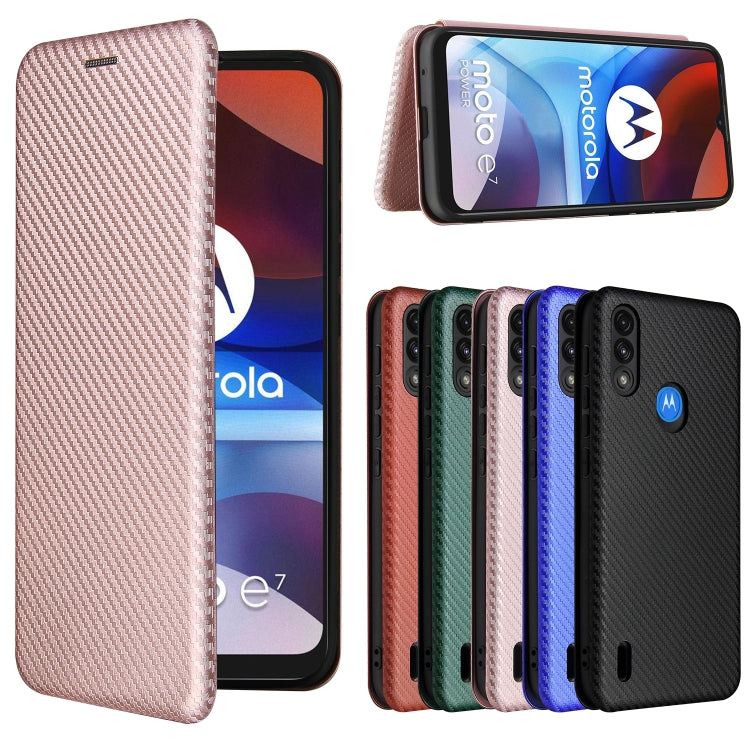 For Motorola Moto E7 Power Carbon Fiber Texture Horizontal Flip TPU + PC + PU Leather Case with Card Slot(Pink) by buy2fix