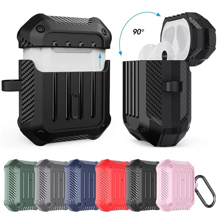 Wireless Earphones Shockproof Carbon Fiber Luggage TPU Protective Case For AirPods 1/2(Black) by buy2fix