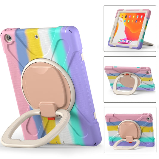 For Apple iPad 10.2 2021 / 2020 / 2019 Colorful Silicone + PC Protective Case with Holder & Shoulder Strap(Pink) by buy2fix