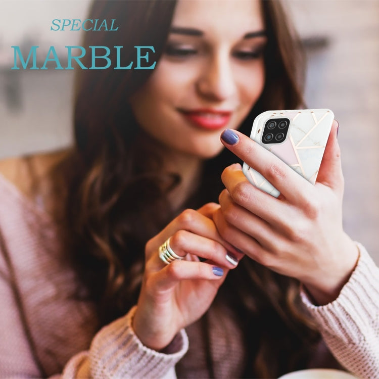 For Samsung Galaxy A12 3D Electroplating Marble Pattern TPU Protective Case(Pink White) by buy2fix