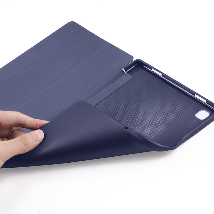 For Samsung Galaxy A7 10.4 (2020) T500 3-folding Horizontal Flip Honeycomb TPU Shockproof + PU Leather Case with Holder(Dark Blue) by buy2fix