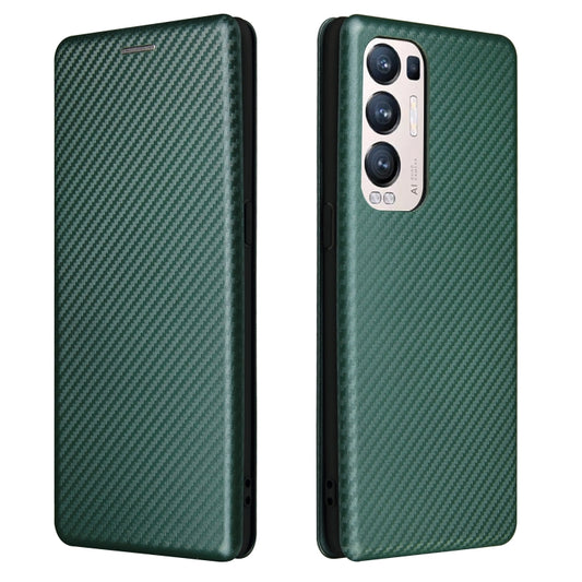 For OPPO Find X3 Neo Carbon Fiber Texture Horizontal Flip TPU + PC + PU Leather Case with Card Slot(Green) by buy2fix