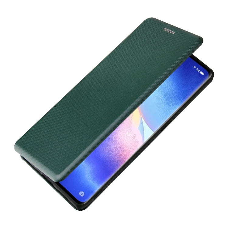 For OPPO Find X3 Neo Carbon Fiber Texture Horizontal Flip TPU + PC + PU Leather Case with Card Slot(Green) by buy2fix