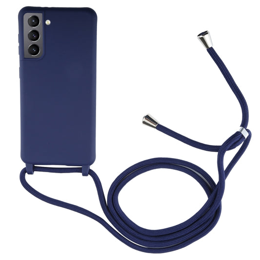 For Samsung Galaxy S21+ 5G Candy Colors TPU Protective Case with Lanyard(Dark Blue) by buy2fix
