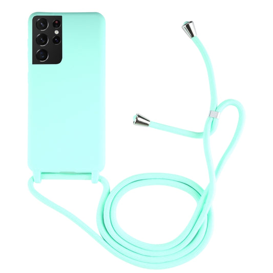 For Samsung Galaxy S21 Ultra 5G Candy Colors TPU Protective Case with Lanyard(Mint Green) by buy2fix