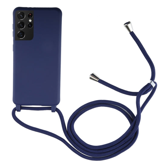 For Samsung Galaxy S21 Ultra 5G Candy Colors TPU Protective Case with Lanyard(Dark Blue) by buy2fix