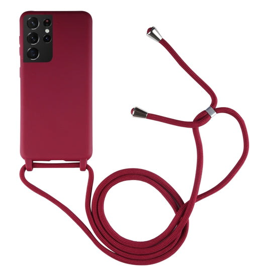 For Samsung Galaxy S21 Ultra 5G Candy Colors TPU Protective Case with Lanyard(Red) by buy2fix