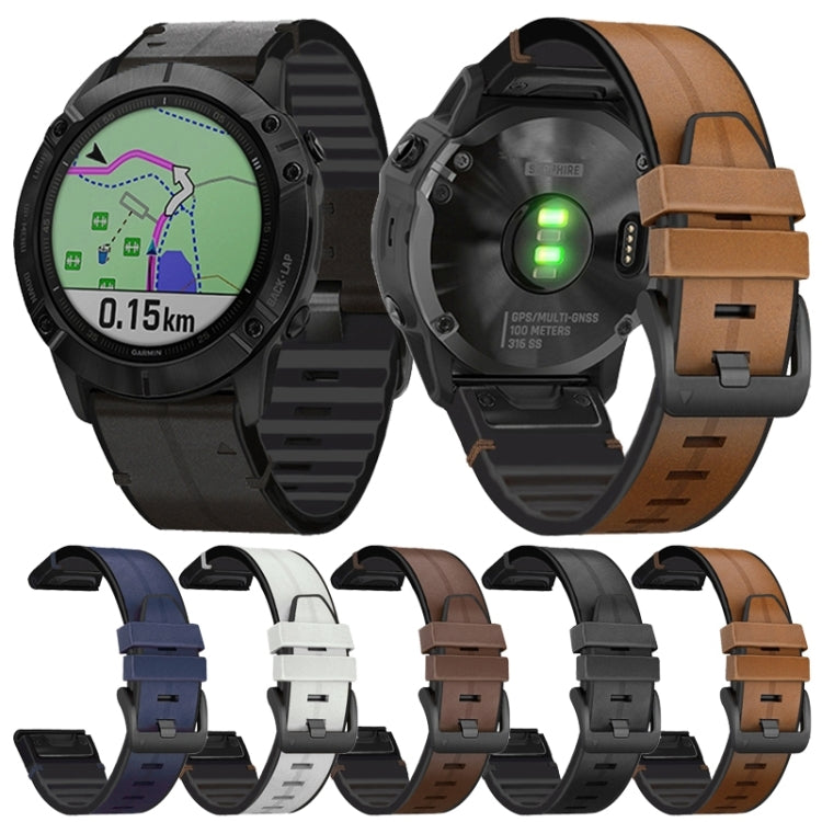 For Garmin Fenix 6 Silicone + Leather Quick Release Watch Band(Coffee) by buy2fix